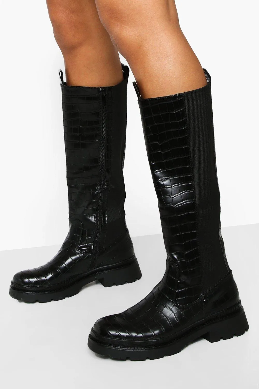 Croc Knee High Chunky Riding Boots
