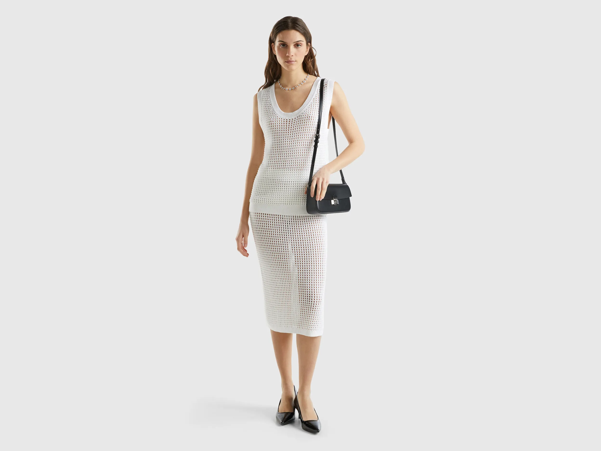 Crochet tank top - White | Benetton