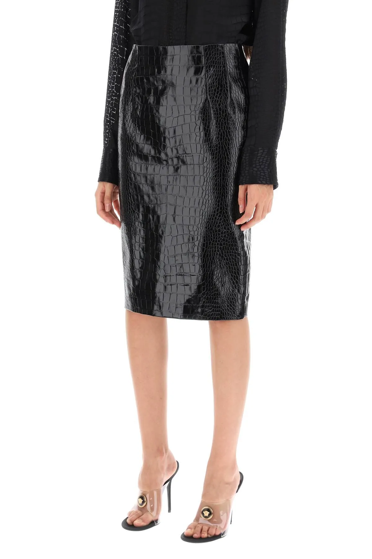 CROCODILE PRINT LEATHER SKIRT