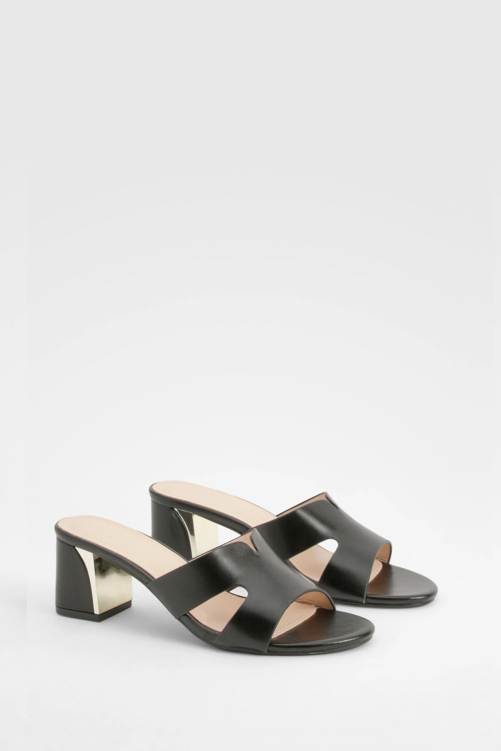 Cut Out Detail Block Heeled Mules