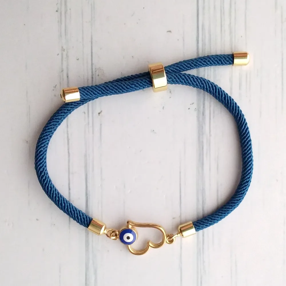 Dani Evil Eye Heart Corded Slider Bracelet