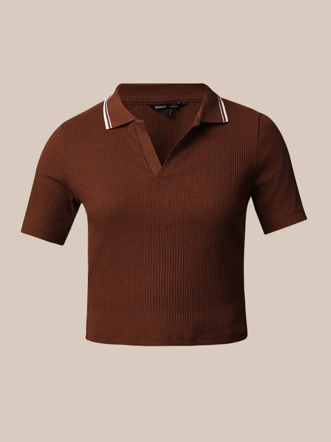 Dark Brown Cropped Ribbed Polo