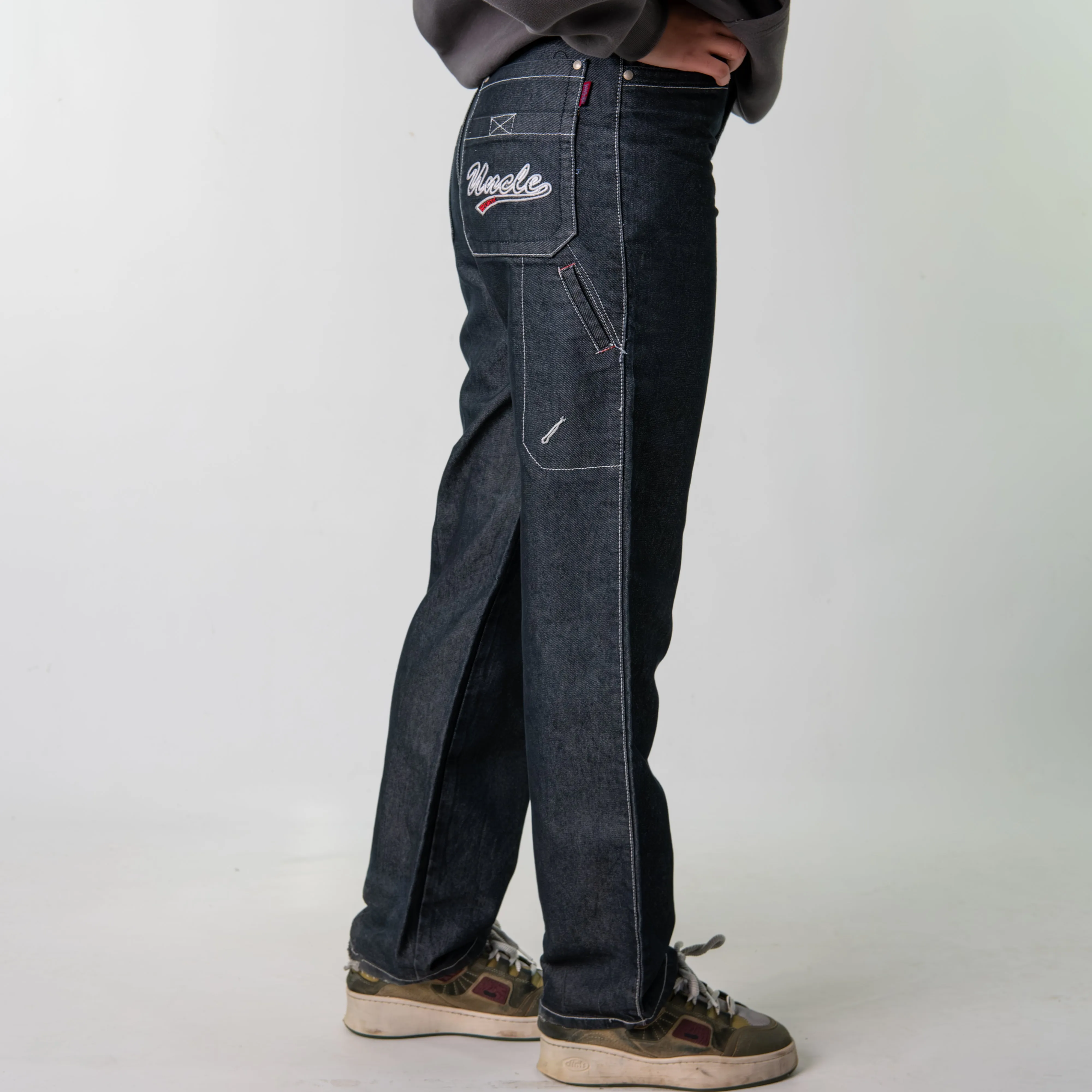 Dark Grey 90s Baggy Hip Hop Uncle Cargo Skater Trousers Pants Jeans (29x31)