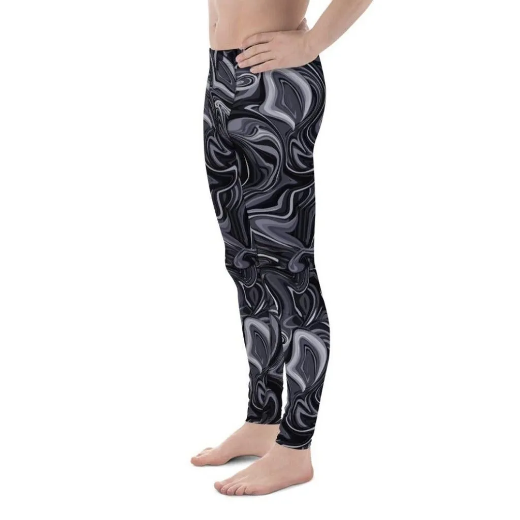 Dark Monochrome Marble Men's Leggings