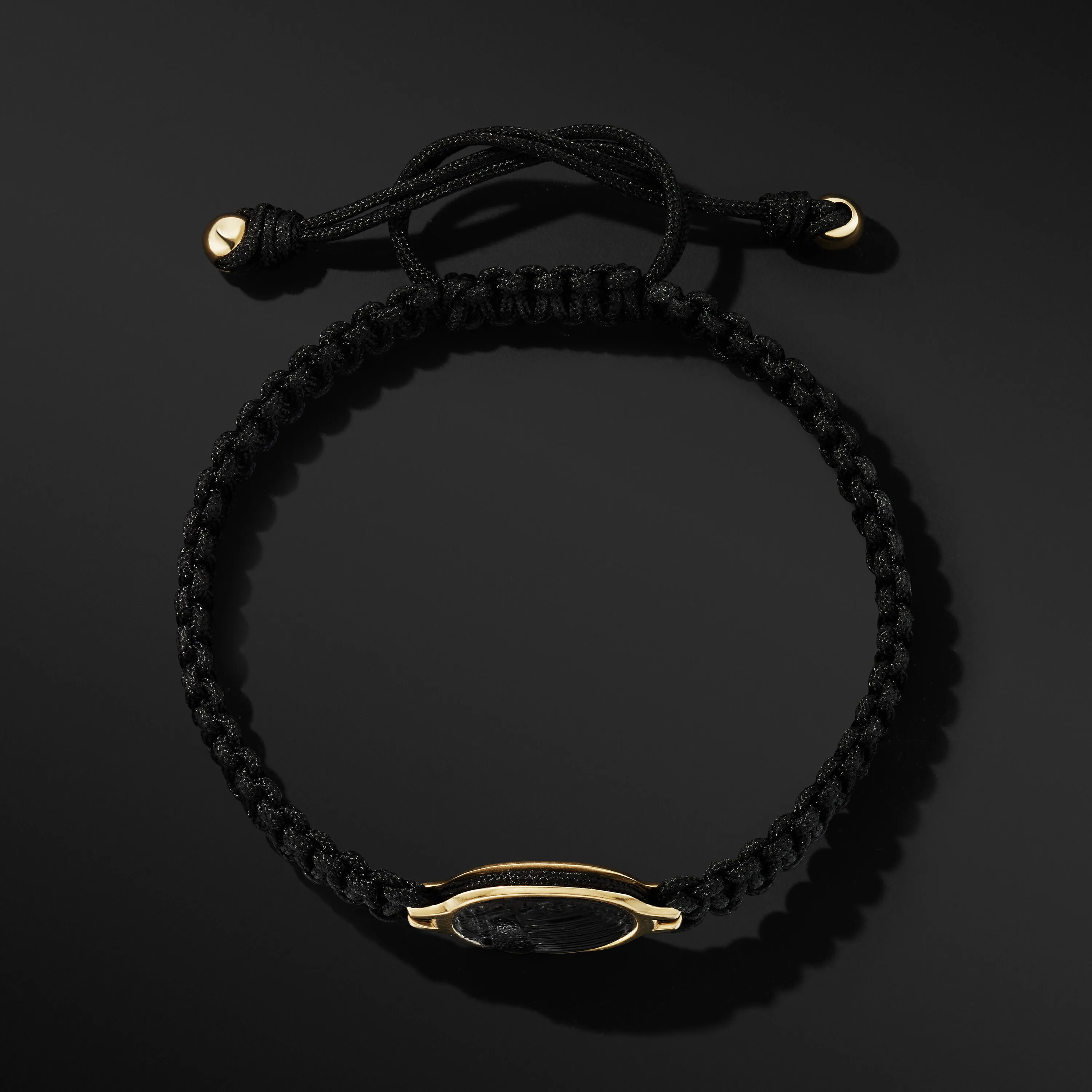 David Yurman Gents Cairo Scarab Black Nylon Woven Bracelet with 18K Yellow Gold