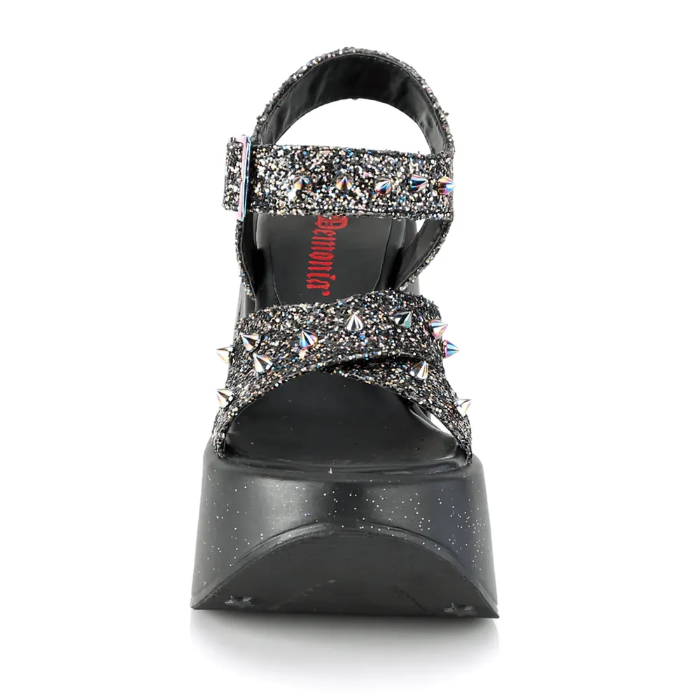 DEMONIA Star Cutout Glitter Wedge Sandals with Spikes