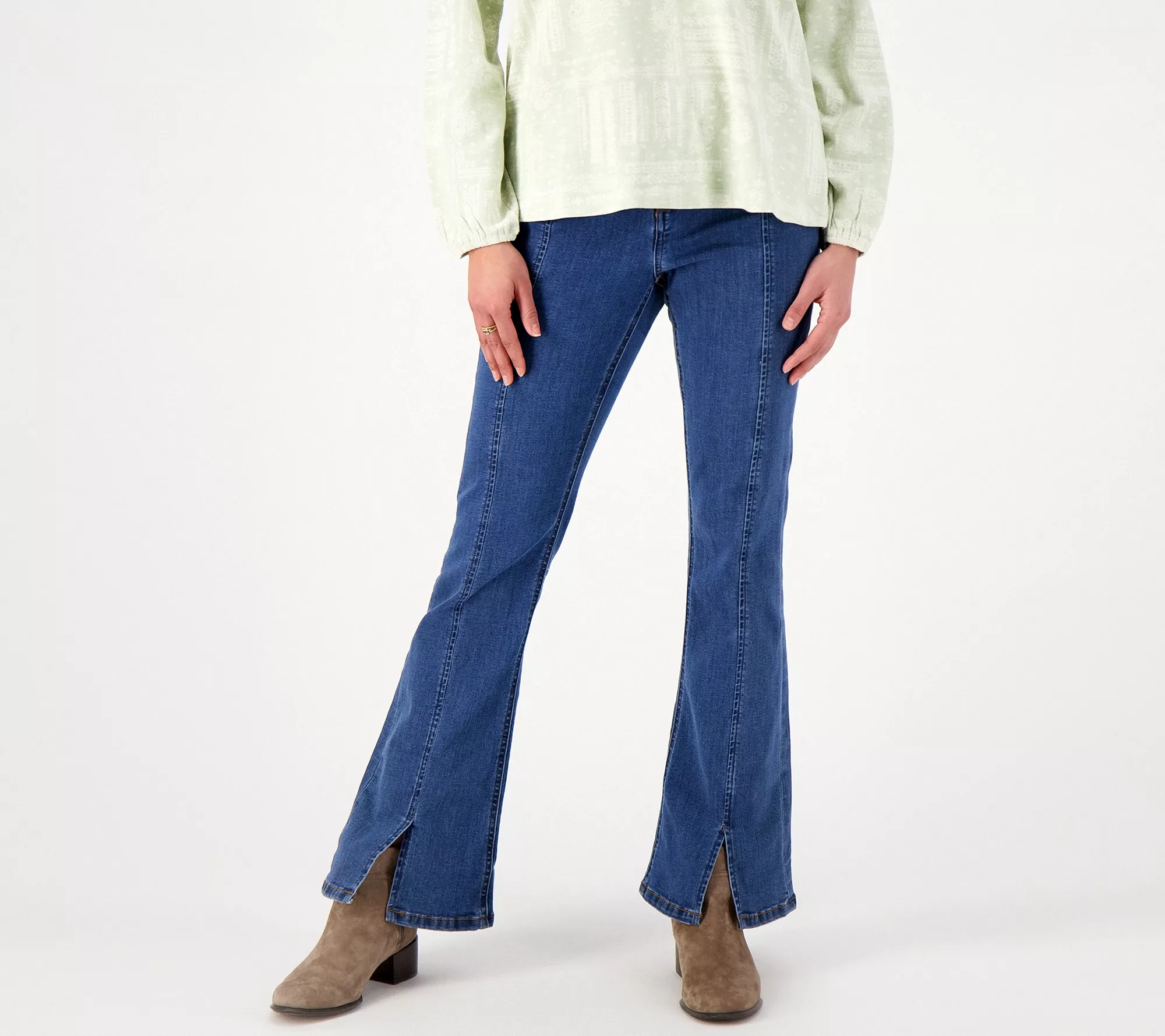 Denim & Co. Canyon Retreat Petite Easy Stretch Slit Jeans