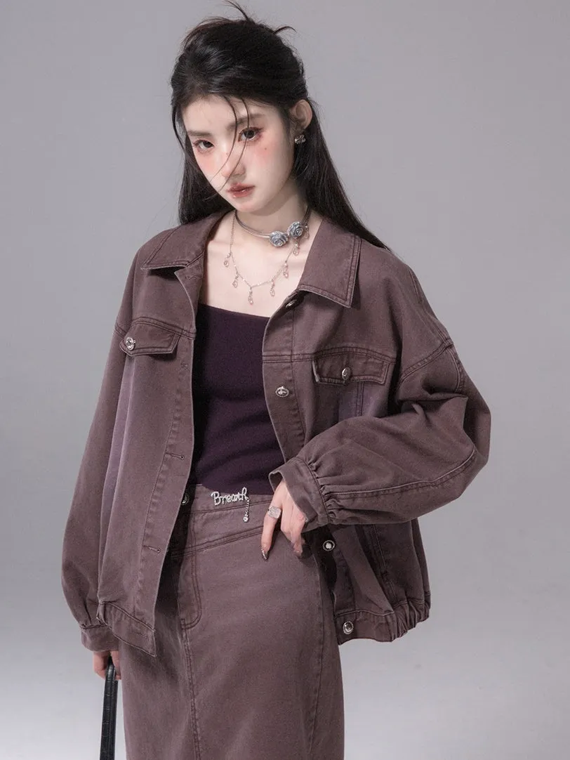 Denim Jacket & Slit Skirt Set-up