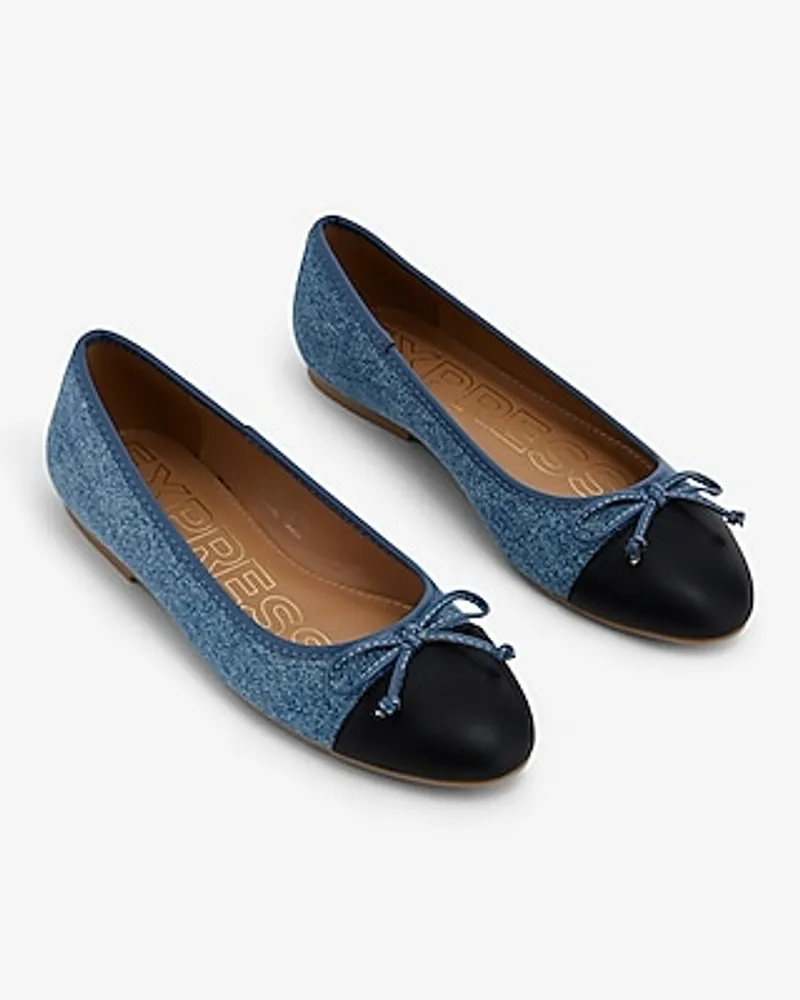 Denim Round Toe Ballet Flats Blue Women's 8