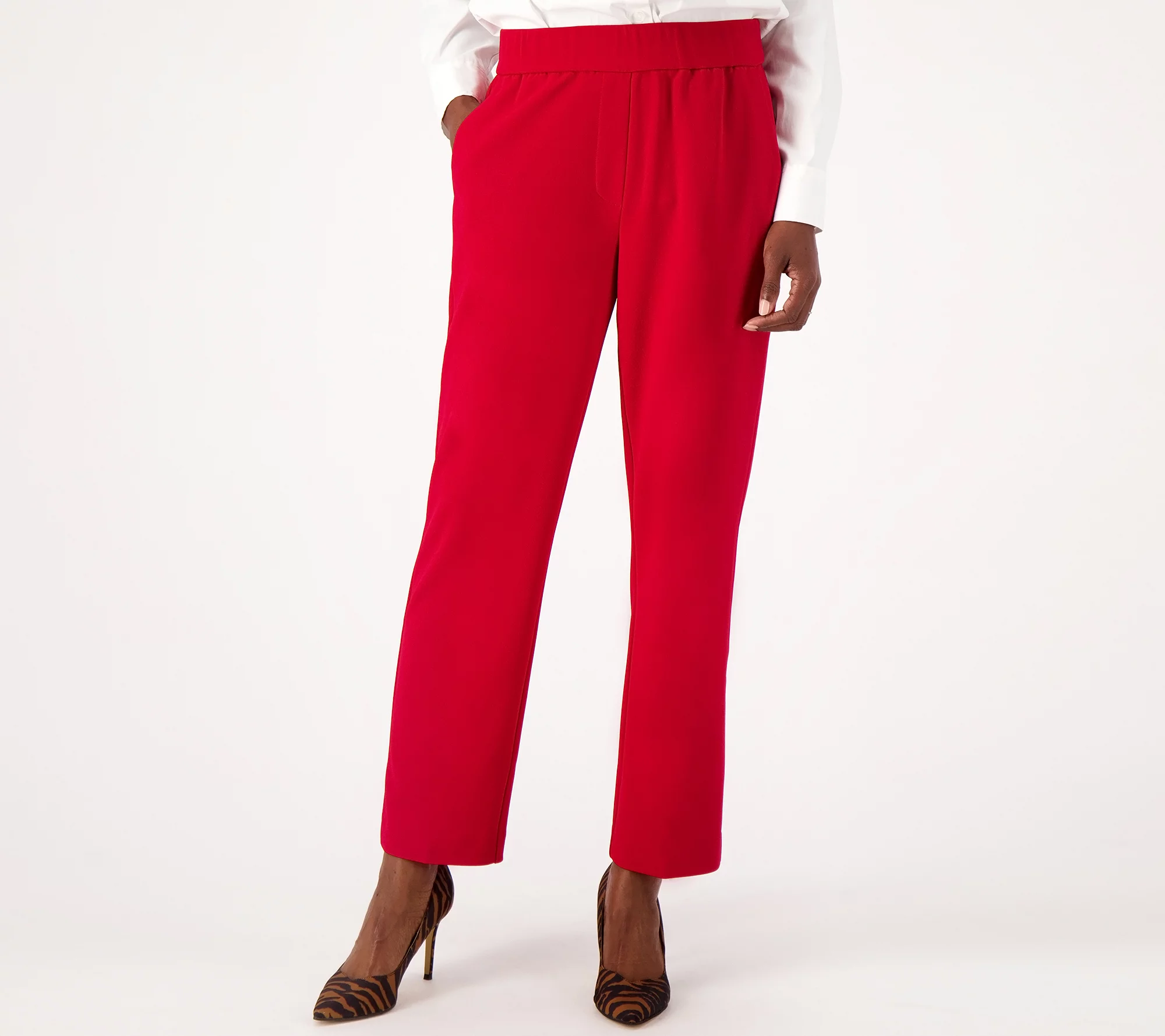 Dennis Basso Petite Luxe Crepe Slim Leg Pants w/ Slight Kick Flare