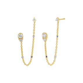 Diamond Pear Chain Duo Stud Earrings