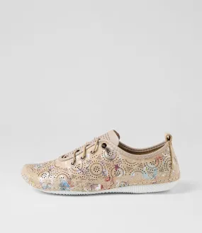 DIANA FERRARI Galion Taupe Floral Leather Sneakers