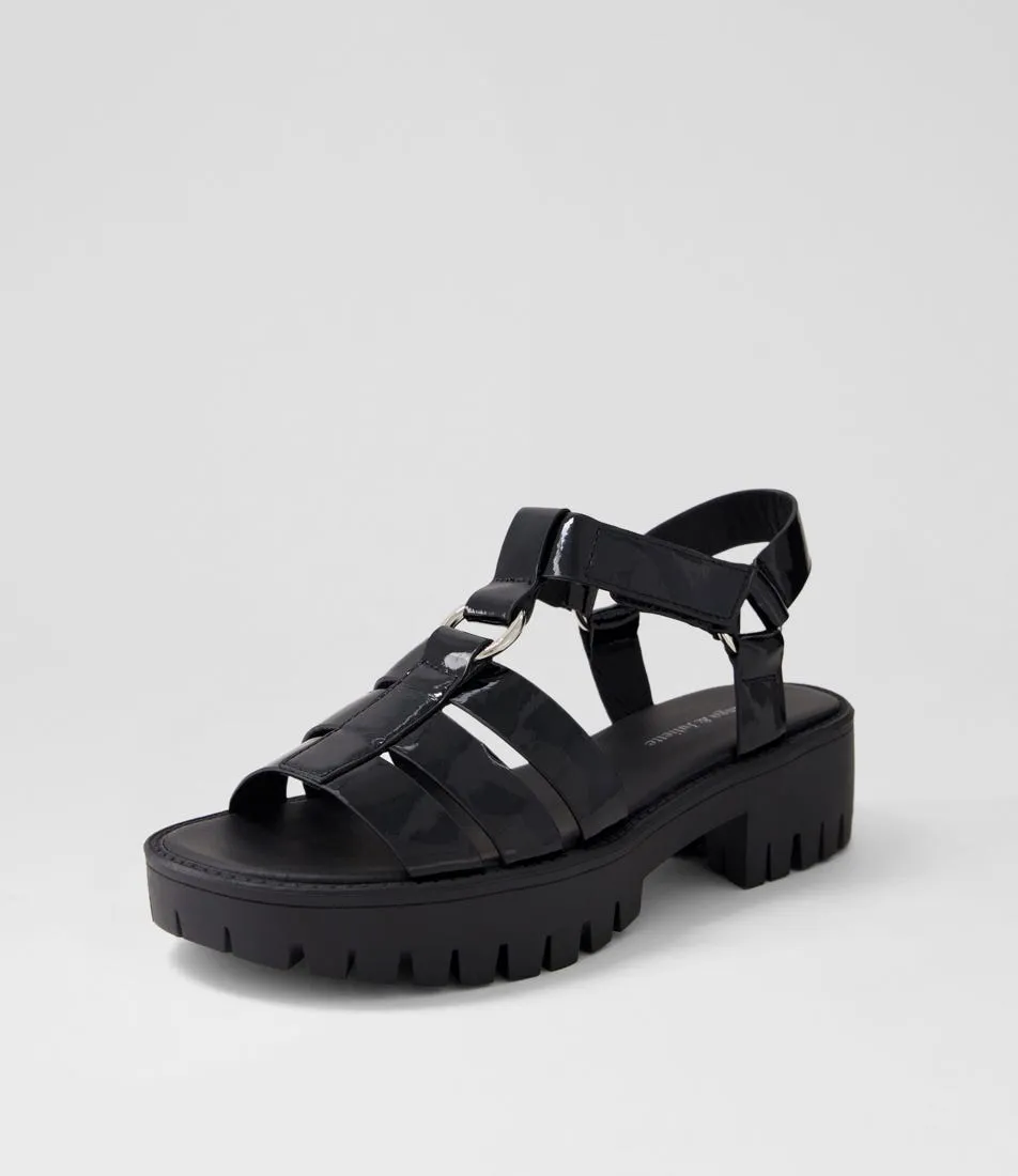 DJANGO & JULIETTE Bethal Black Patent Leather Sandals
