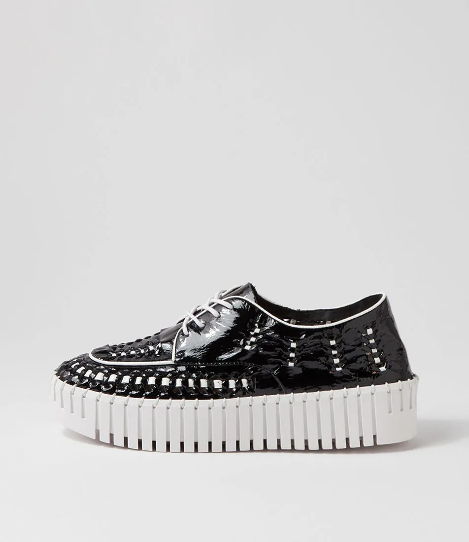 DJANGO & JULIETTE Brodies Black White Patent Leather Sneakers