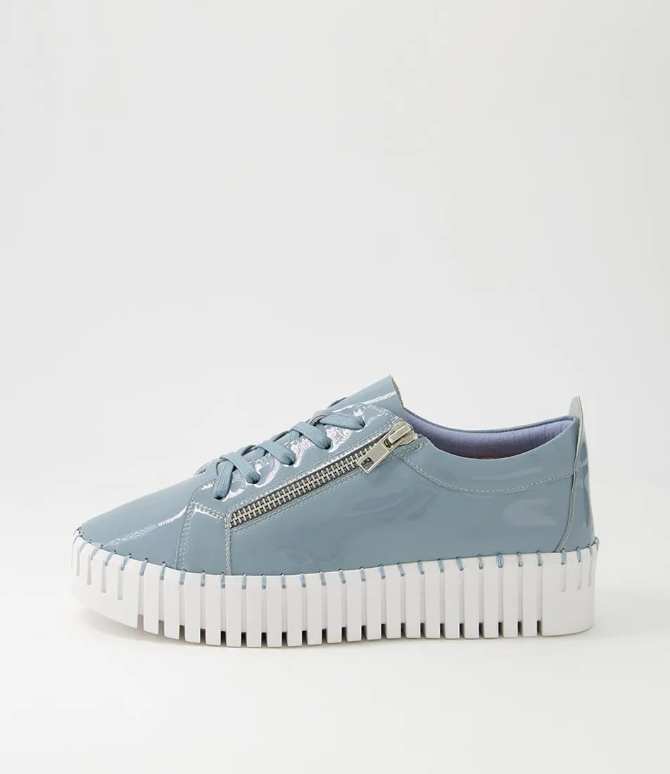 DJANGO & JULIETTE Bump Denim White Patent Leather Sneakers