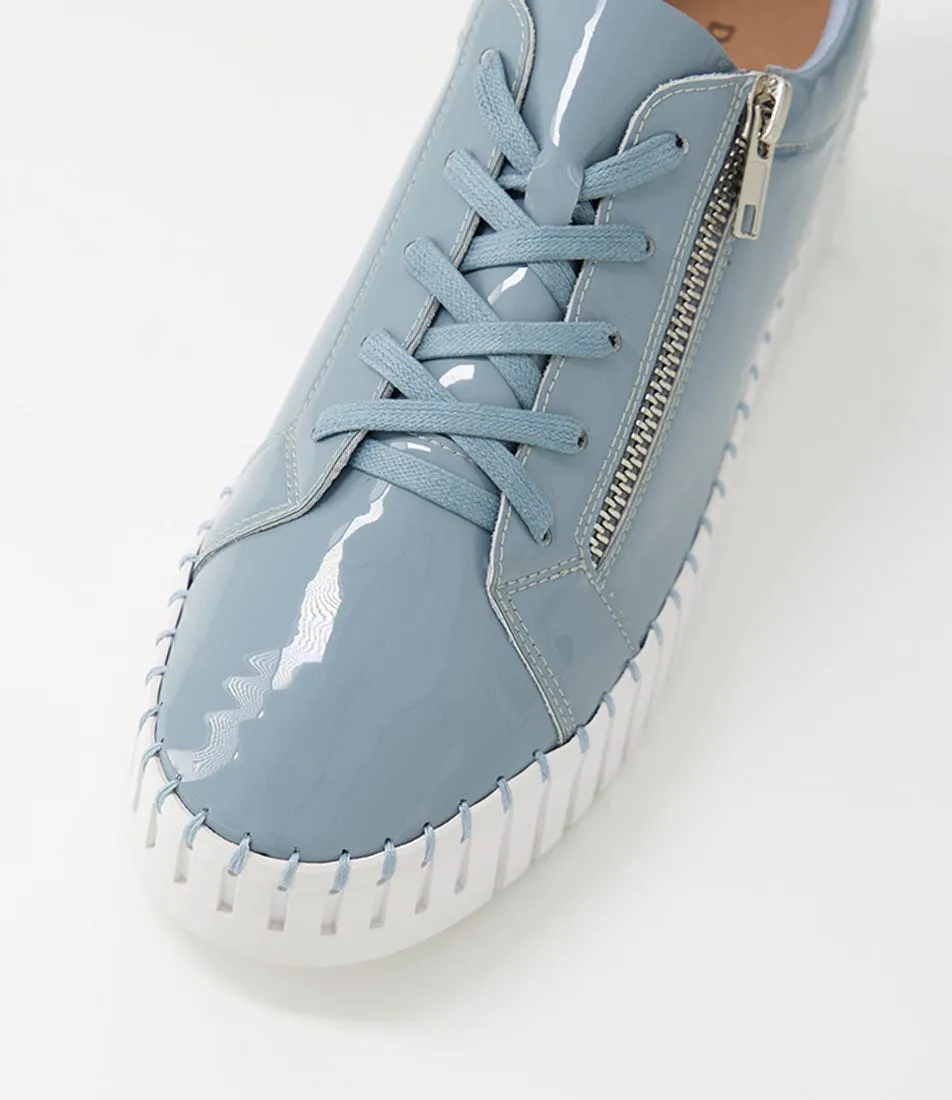 DJANGO & JULIETTE Bump Denim White Patent Leather Sneakers