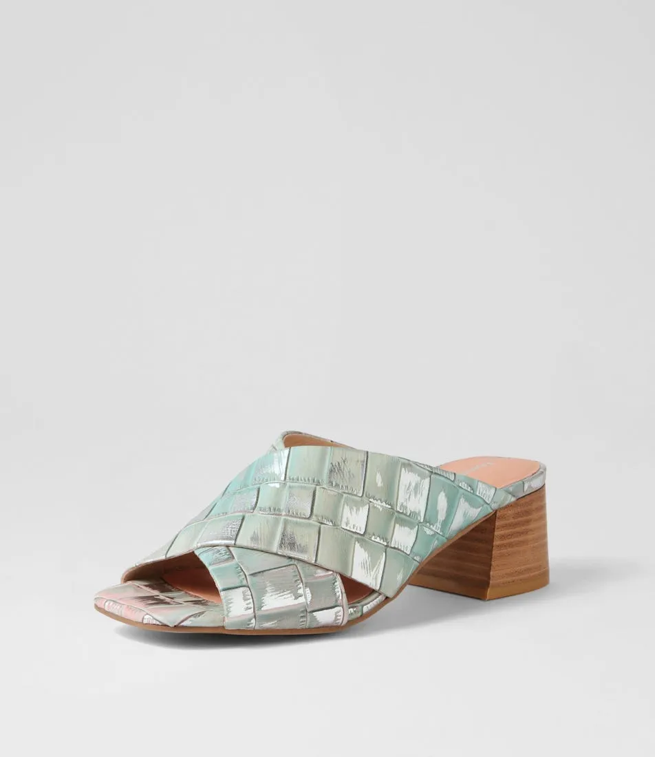 DJANGO & JULIETTE Firey Khaki Croc Print Leather Mules