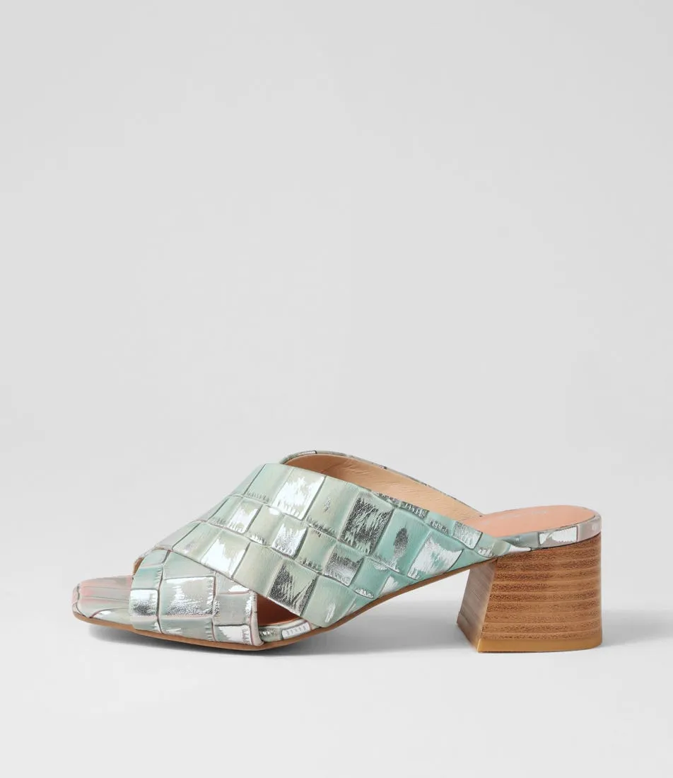 DJANGO & JULIETTE Firey Khaki Croc Print Leather Mules