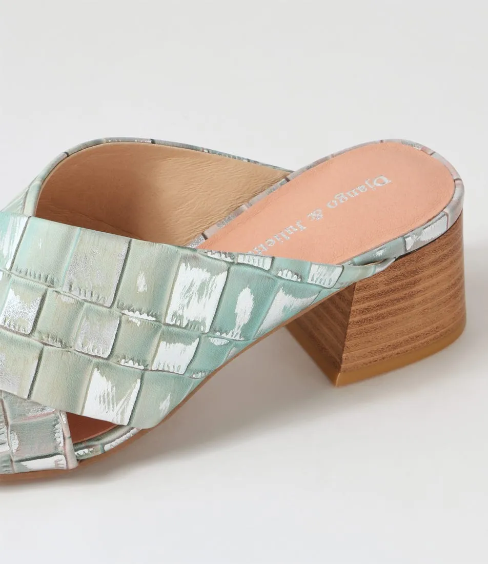 DJANGO & JULIETTE Firey Khaki Croc Print Leather Mules