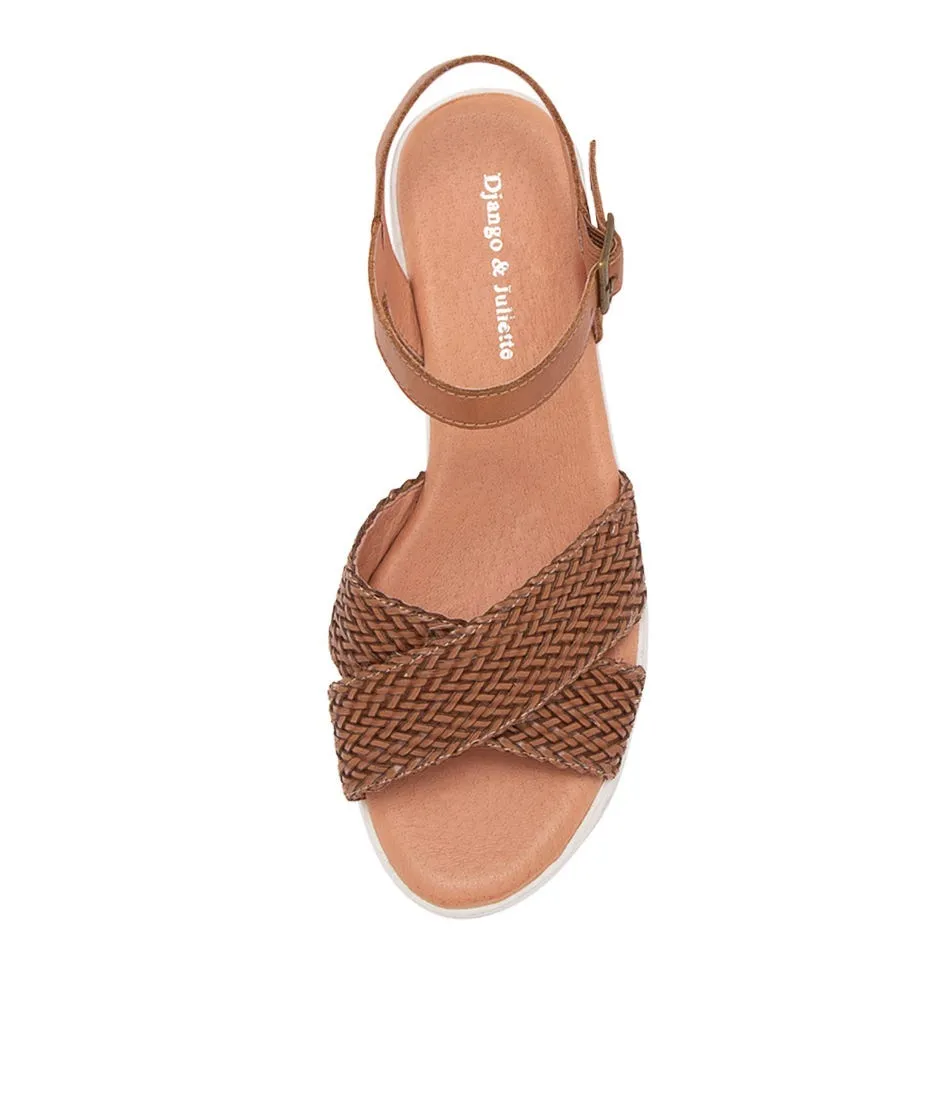 DJANGO & JULIETTE Makiki Dark Tan Weave Leather Sandals