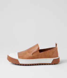 DJANGO & JULIETTE Therilly White Dark Tan Leather Sneakers