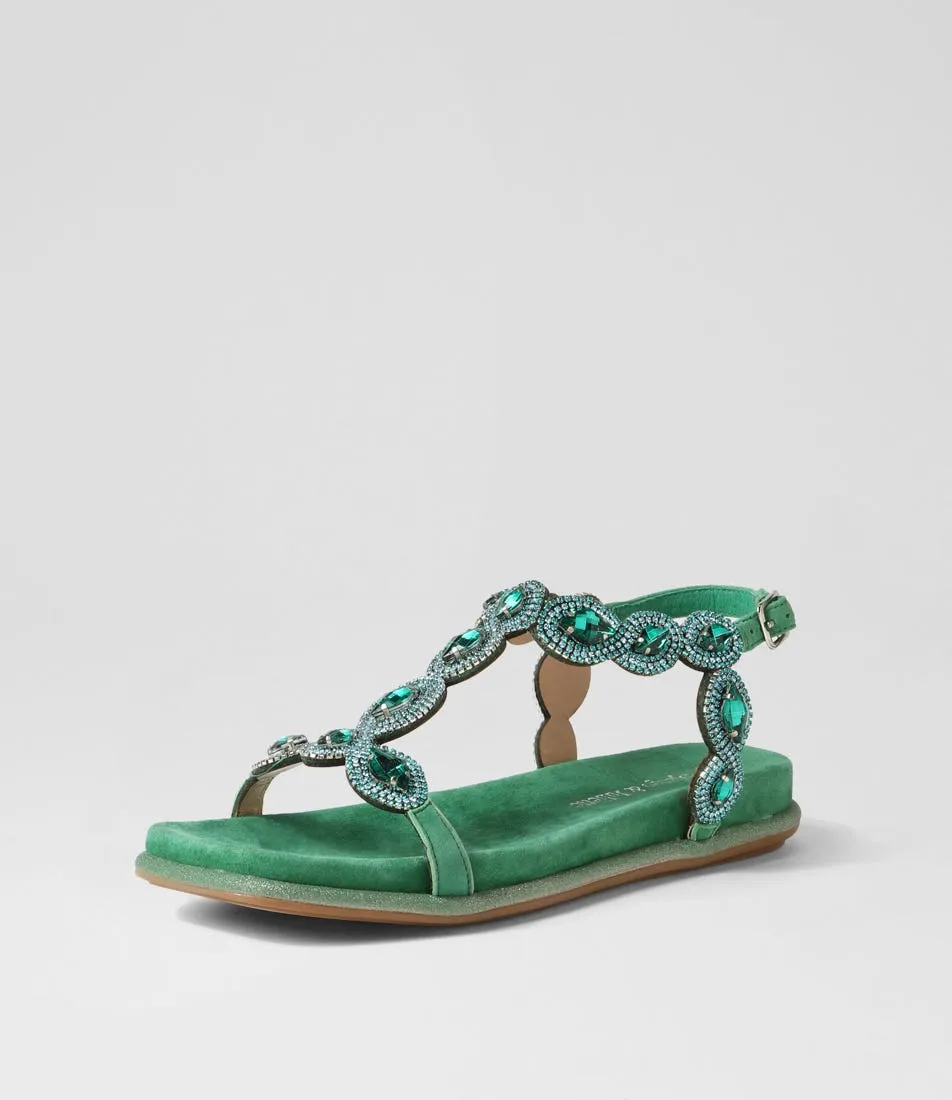 DJANGO & JULIETTE Yanni Emerald Suede Jewels Sandals