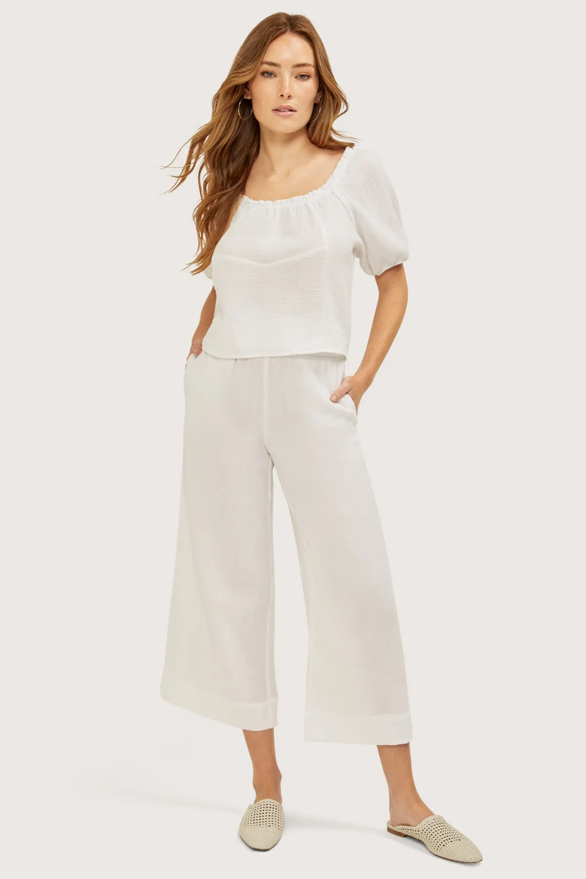 Double Gauze Wide Leg Crop Pants