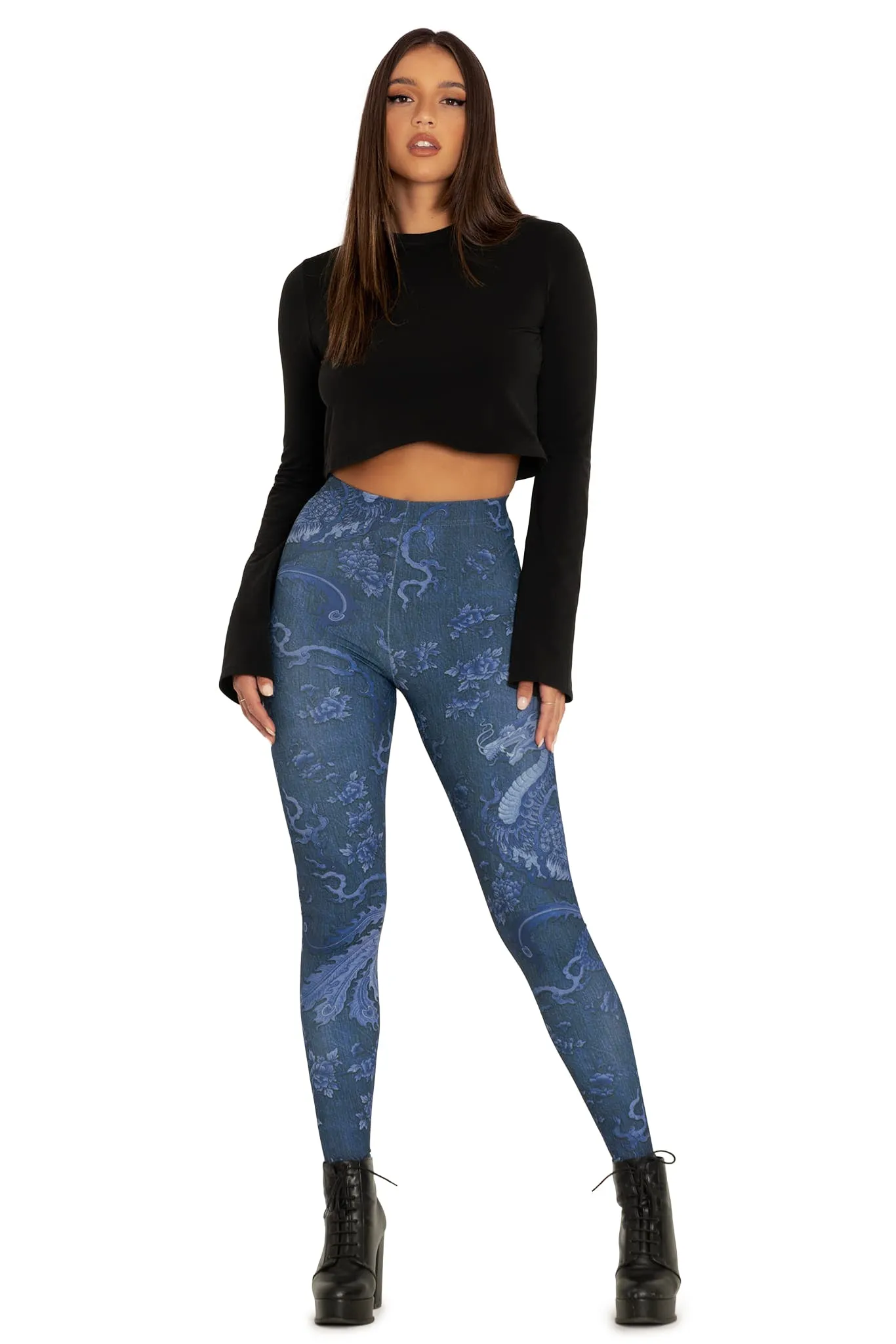 Dragon Rising Denim High Waisted Matte Finish Leggings