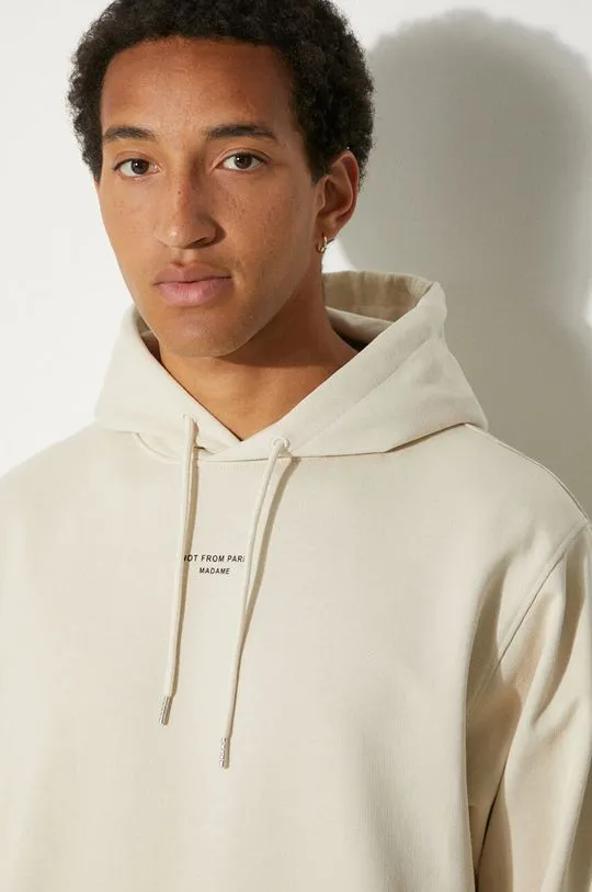 Drôle de Monsieur cotton sweatshirt Le Hoodie Slogan a Poche Classique men's beige color hooded smooth PERM-HO161-CO127-MT