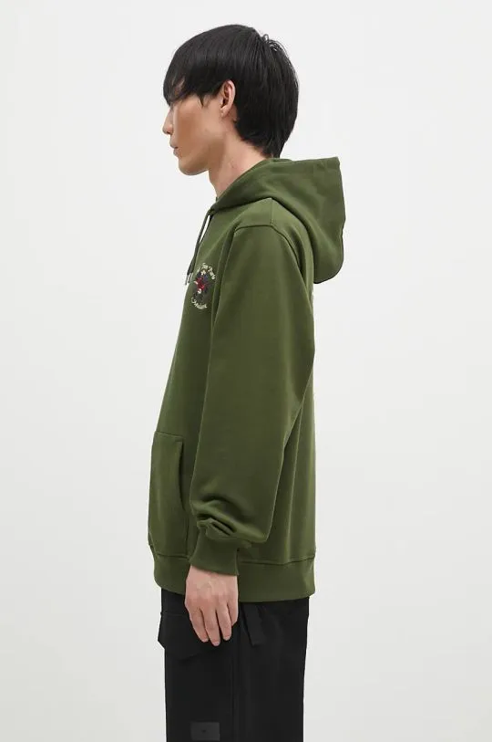 Drôle de Monsieur cotton sweatshirt Le Hoodie Slogan Fleurs men's green color hooded with an application E-HO169-CO127-KK