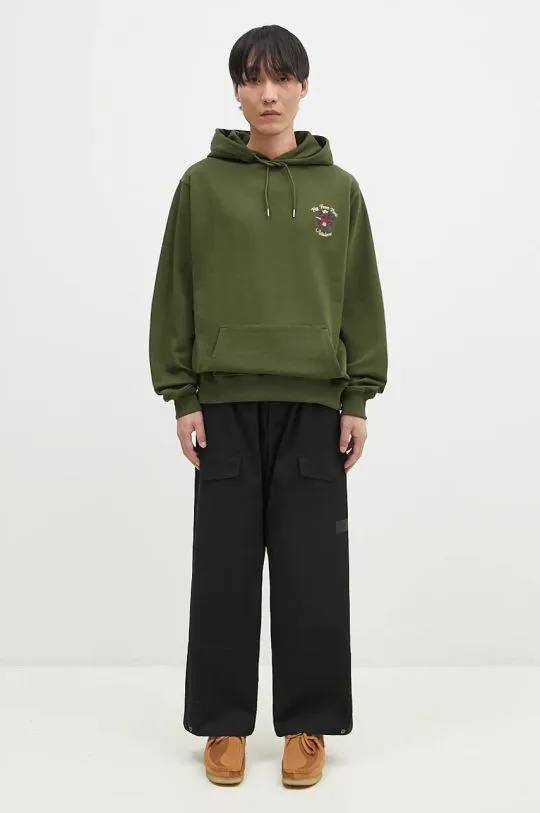 Drôle de Monsieur cotton sweatshirt Le Hoodie Slogan Fleurs men's green color hooded with an application E-HO169-CO127-KK