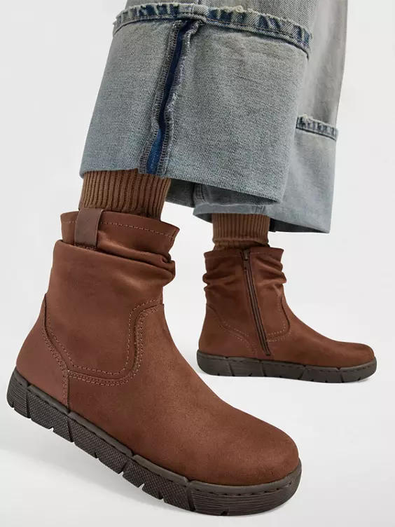 Easy Street Comfort  Brown Ruched Ankle Boot