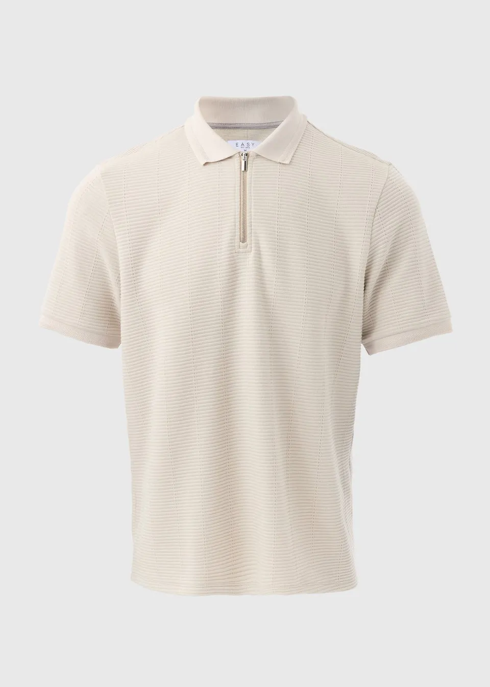 Ecru Textured Zip Polo Shirt