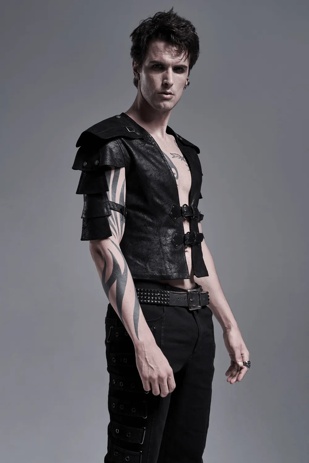 Edgy Black Leather Vest with Adjustable Straps
