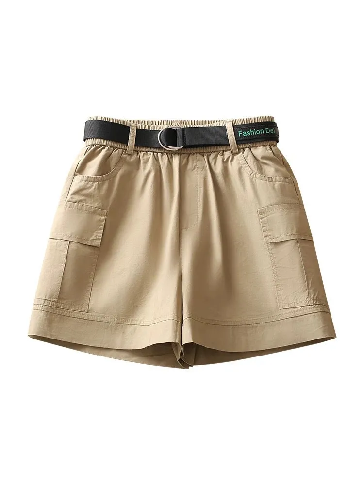 Elastic high-waisted A-line shorts for women, thin, 2024 summer new fashion, versatile, casual wide-leg pants, hot pants for out