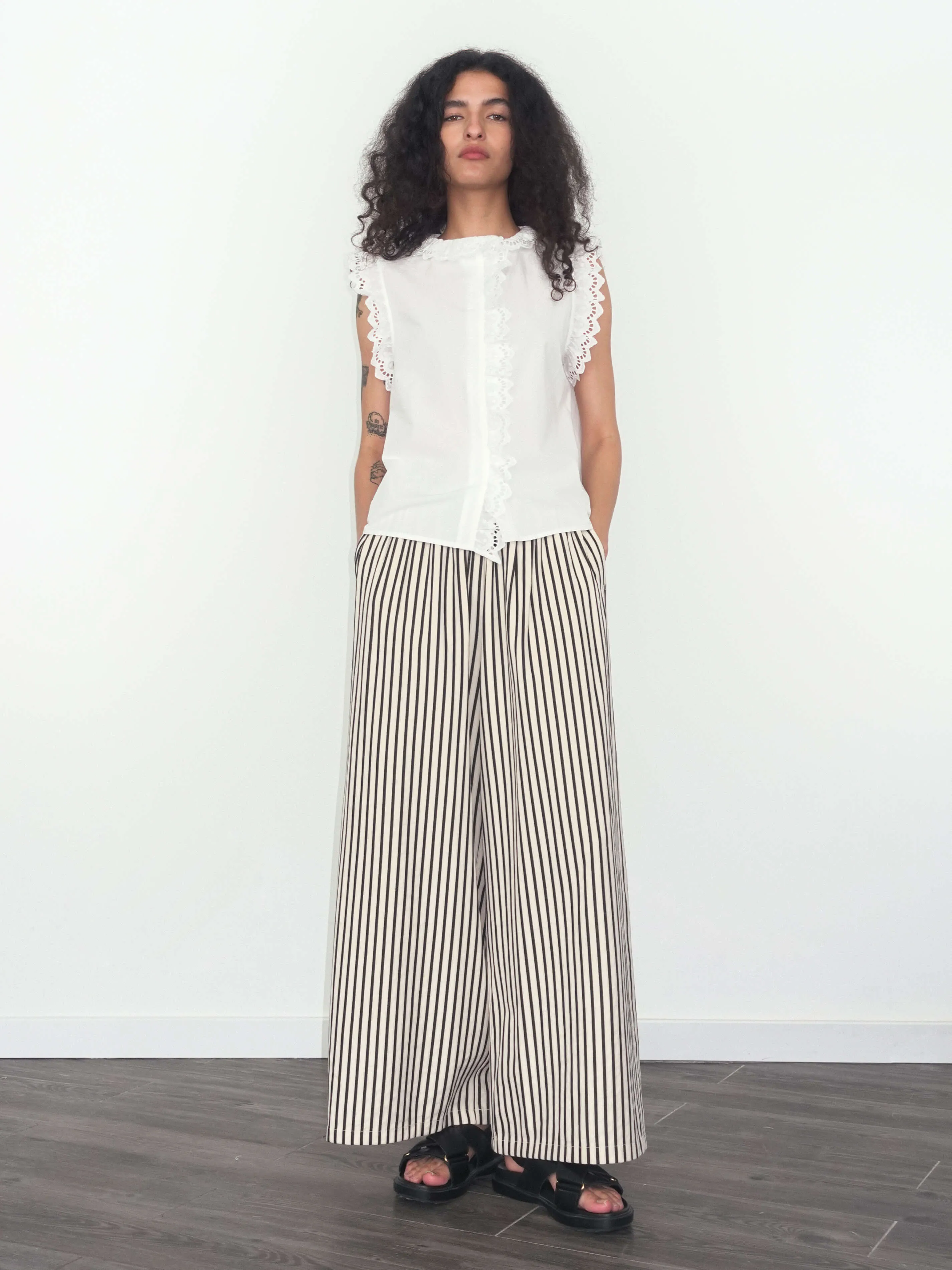 Elastic Waist Striped Straight Trousers