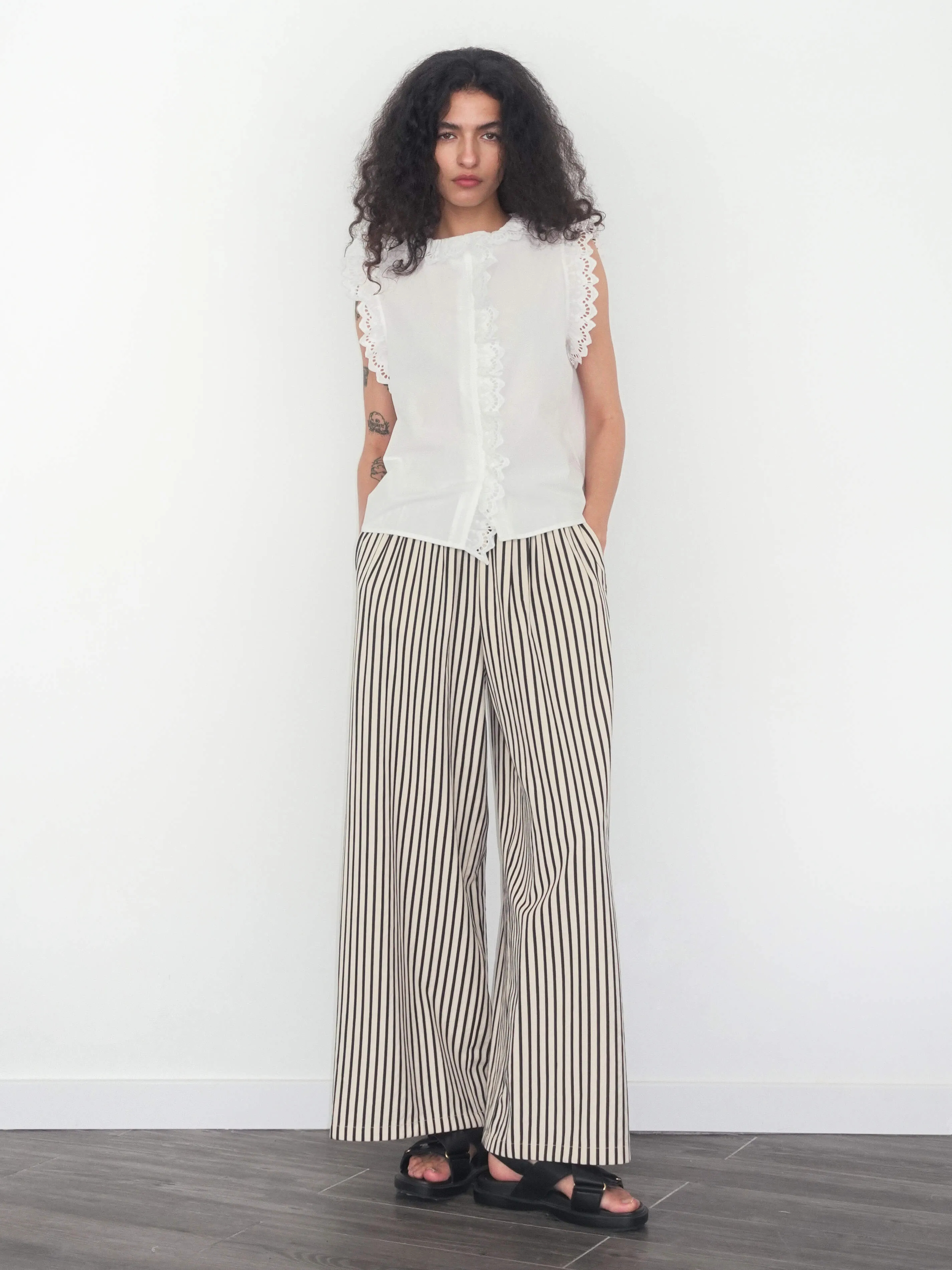 Elastic Waist Striped Straight Trousers