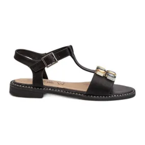 Elegant Women's Sandals With Decorative Details S.Barski KV27-030 Black