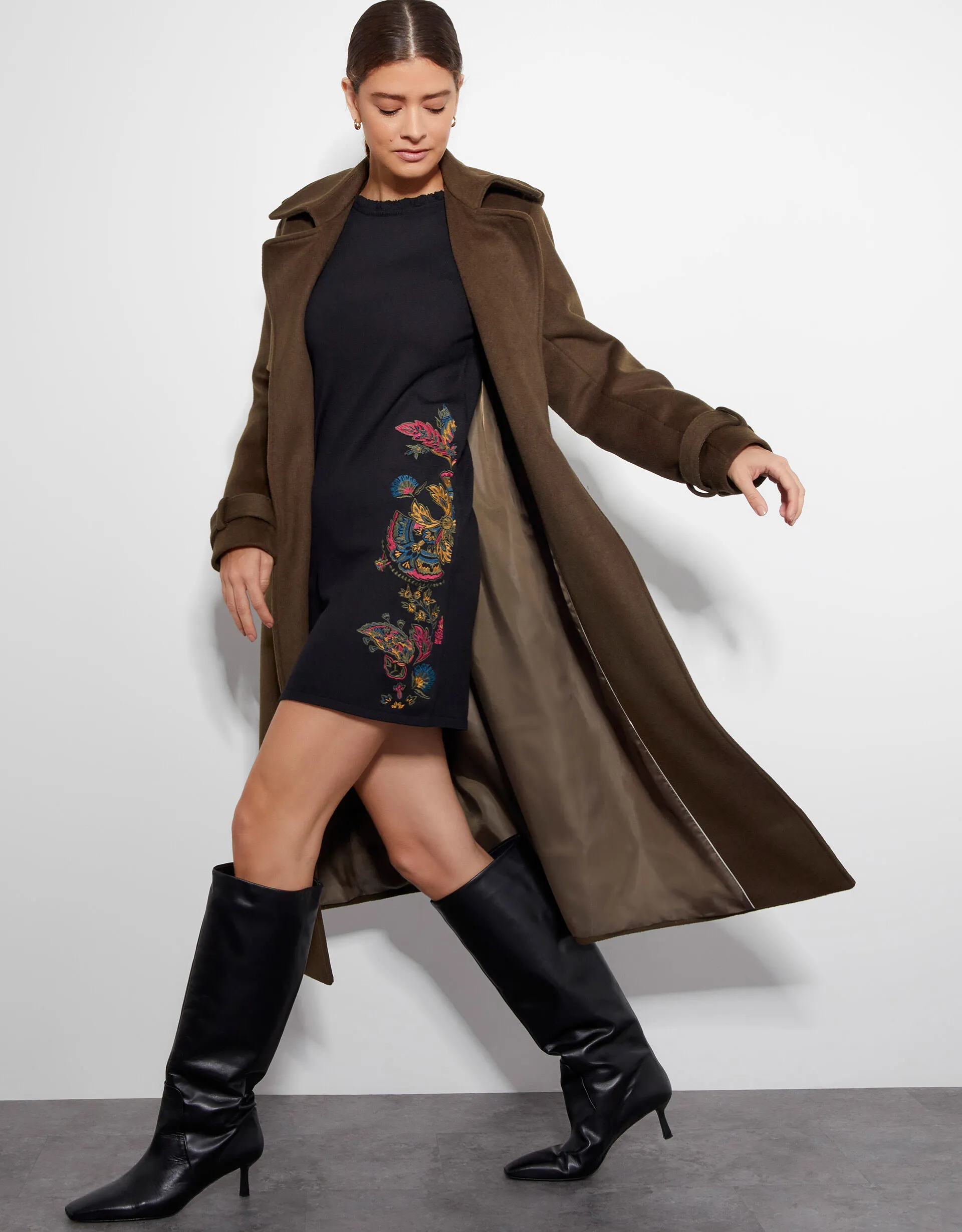 Elle Embroidered Tunic Dress Black