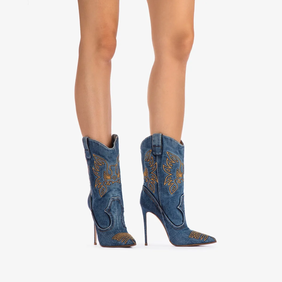EVA COWBOY ANKLE BOOT 120 mm Blue denim Western-inspired ankle boot