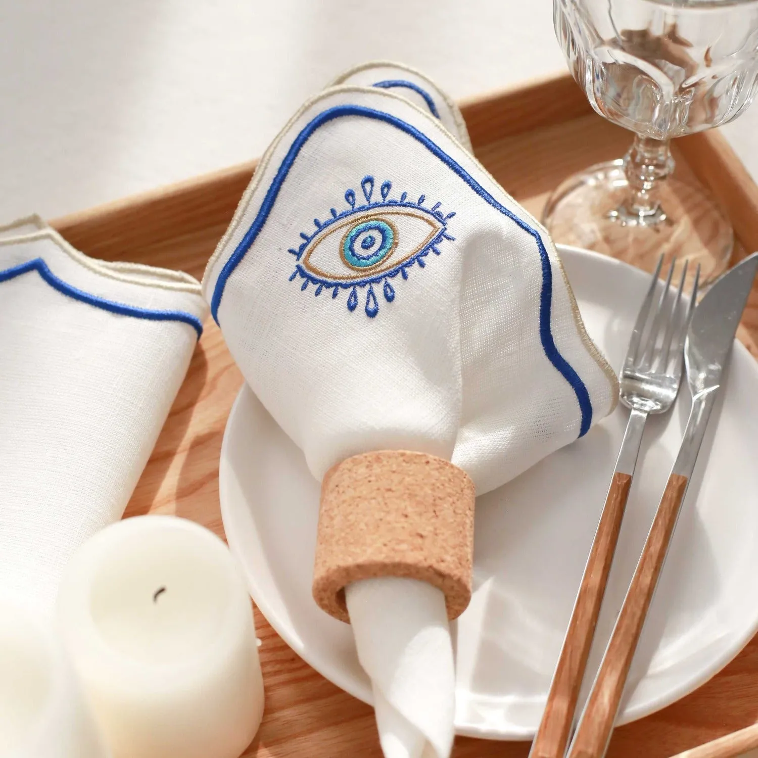 Evil Eye Embroidery Linen Napkins (Set of 2)