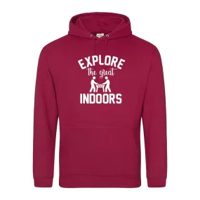 Explore The Great Indoors Adult Hoodie - Dark Red