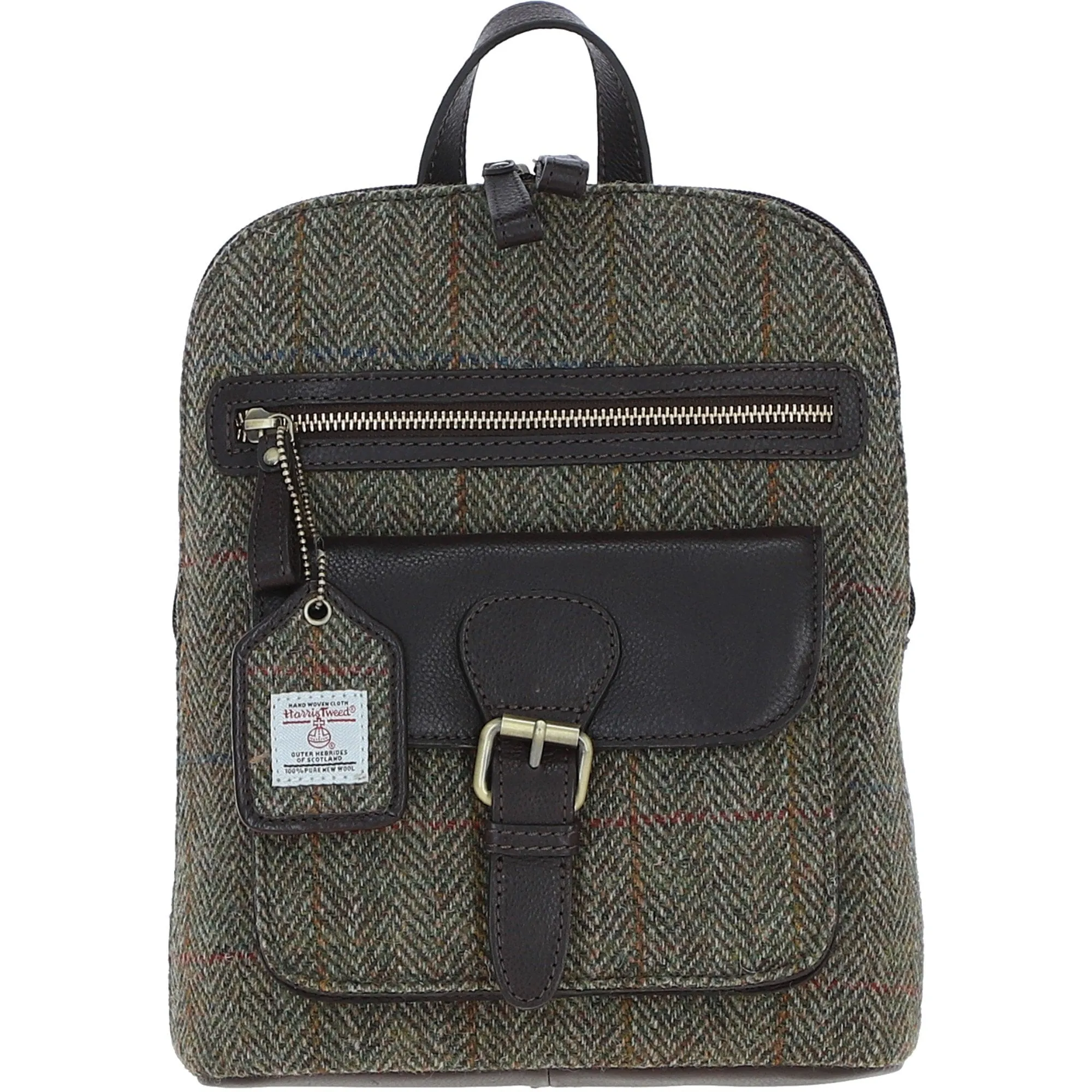 Exquisite Ashwood Leather x Harris Tweed Backpack Brown/Green: TW-25-09-BG