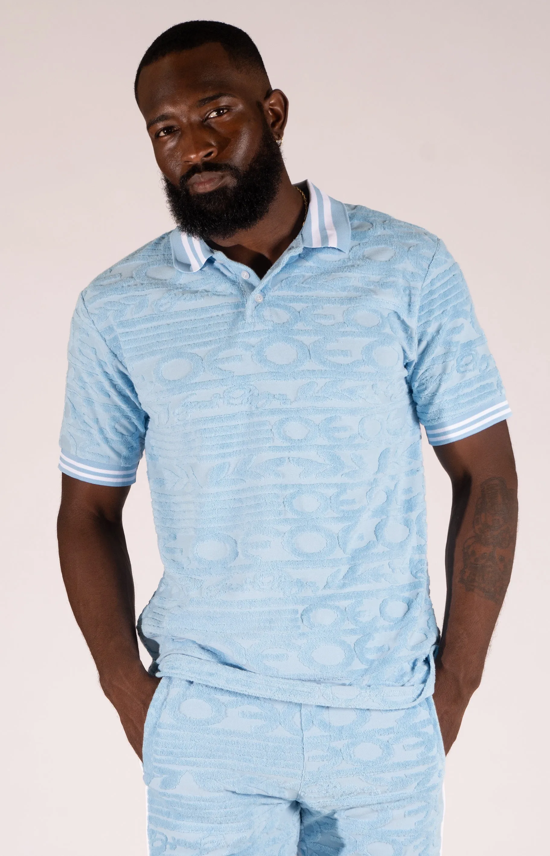 F178 Baroque Terry Polo - Blue