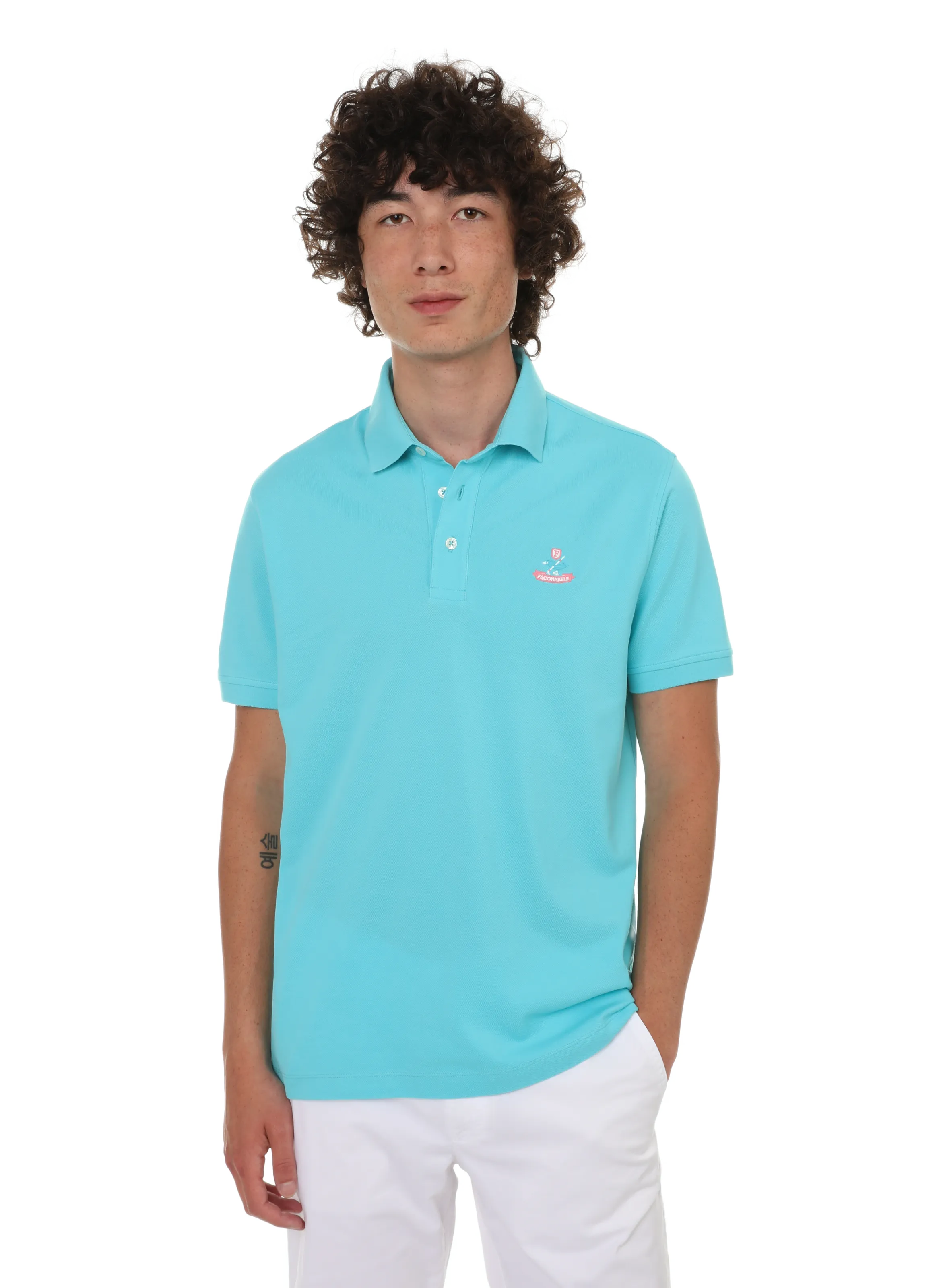 FACONNABLE  Polo with logo patch - Blue