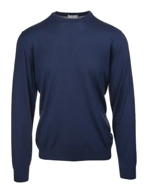 FEDELI Round-Neck Pullover In Dark Blue Wool