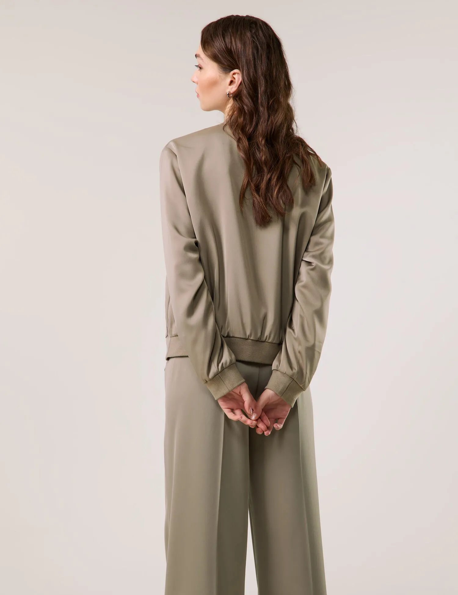 Feminine satin bomber jacket
