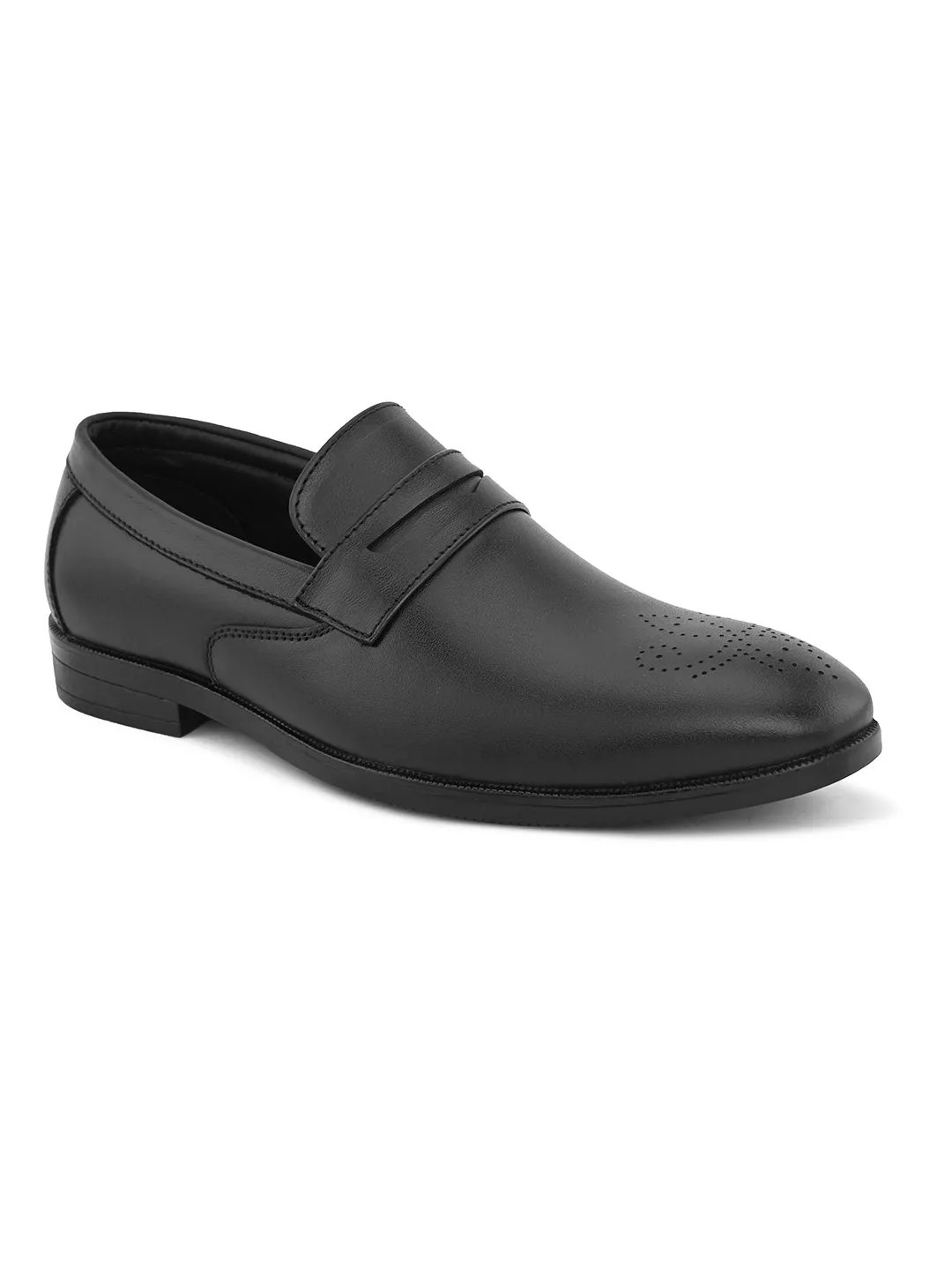 FENTACIA Men Black Perforated Formal Slip On Shoes