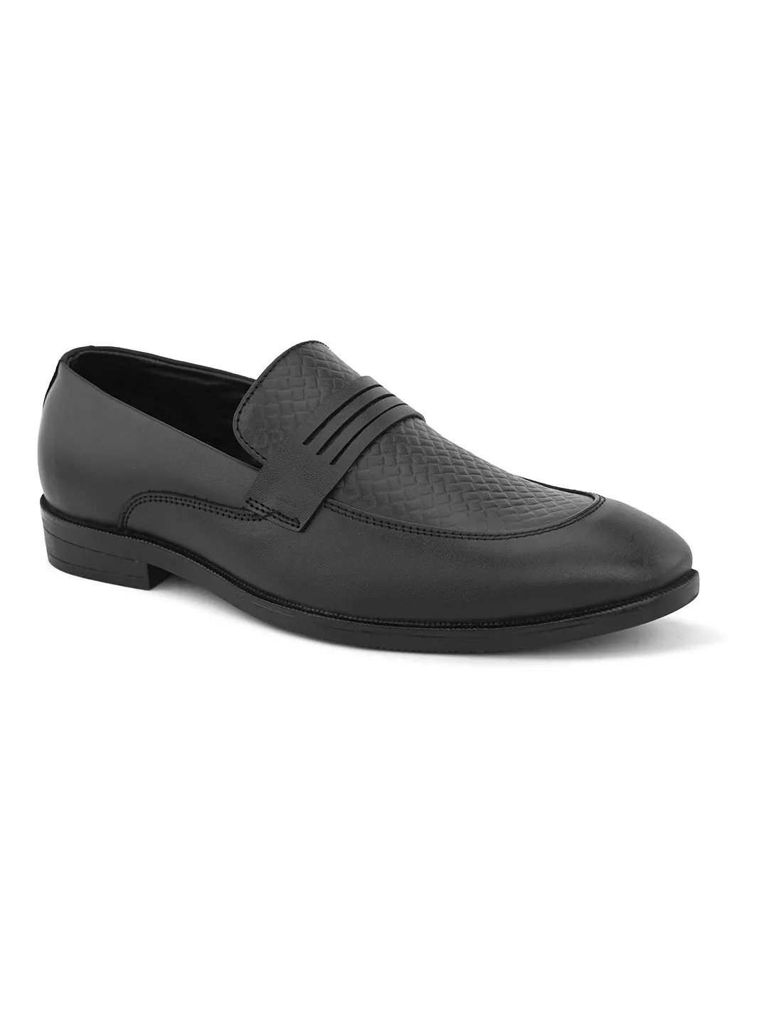 FENTACIA Men Black Textured Slip On Formal Shoes
