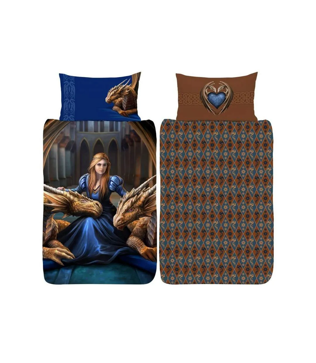Fierce loyalty dragon duvet cover set blue/brown Anne Stokes